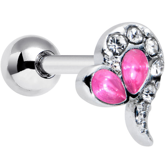 16G 1/4 Clear Pink Gem Curve Heart Valentines Day Cartilage Tragus