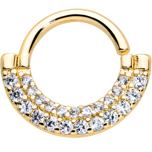 16G 5/16 Clear CZ Gem Gold Tone Double Drama Closure Ring