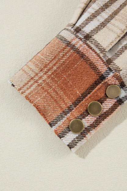 Plaid Colorblock Patchwork Snap Buttoned Shacket