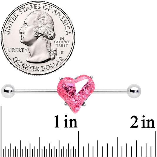 14G Pink Gem Heart Love Valentines Day Industrial Barbell 38mm