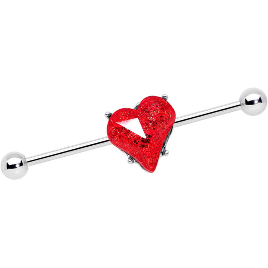 14G Red Gem Heart Love Valentines Day Industrial Barbell 38mm