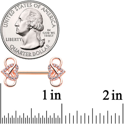 14G 1/2 Clear CZ Gem Rose Gold Hue Infinity Heart Nipple Ring Set