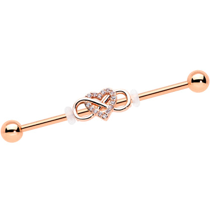 14G Clear CZ Gem Rosy Infinity Heart Industrial Barbell 38mm