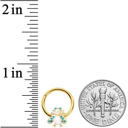 16G 3/8 White Gem Gold Tone Snow Bug Hinged Segment Ring