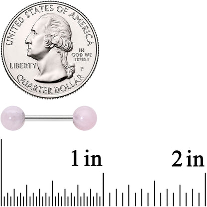 14G 1/2 Elegant Pink Rose Quartz Barbell Nipple Ring Set