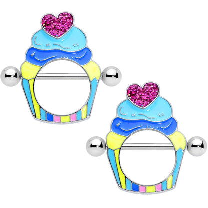 14G 9/16 Heart Topped Blue Cupcake Nipple Shield Set