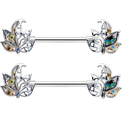 14G 9/16 Multicolor Openwork Autumn Leaf Barbell Nipple Ring Set