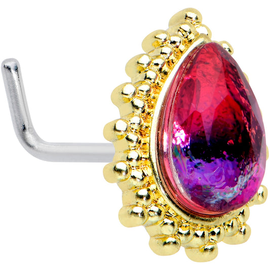 20G 7.5mm Purple Tourmaline Textured Drop L Shape Nose Ring