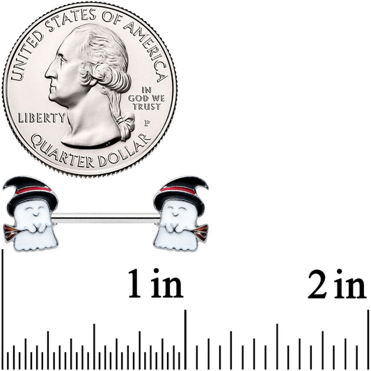 14G 9/16 Witch Hat Ghost Halloween Barbell Nipple Ring Set