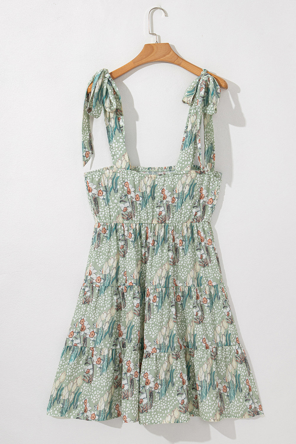 Floral Knot Strap Smocked Tiered Ruffle Dress