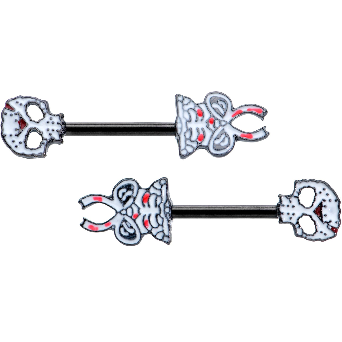14G 1/2 Black Skeleton Body Halloween Barbell Nipple Ring Set
