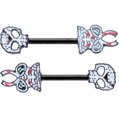 14G 1/2 Black Skeleton Body Halloween Barbell Nipple Ring Set