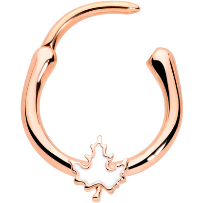 16G 3/8 Rose Gold Tone Fall White Maple Leaf Cartilage Clicker