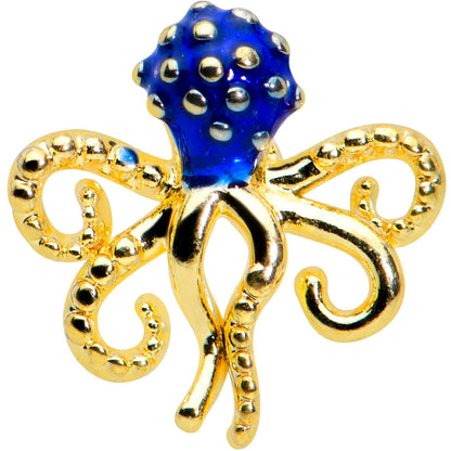 16G 5/16 Gold Tone Textured Blue Octopus Labret Monroe Tragus