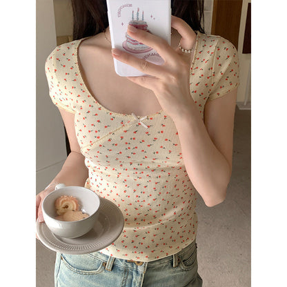 Bow Short-sleeved T-shirt Scoop Short Desire Style T-shirt