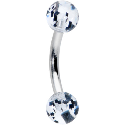 16G 1/4 Clear Black Glitter Ends Rook Curved Barbell