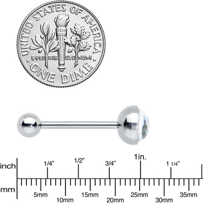 White Faux Opal Disc Top Barbell Tongue Ring