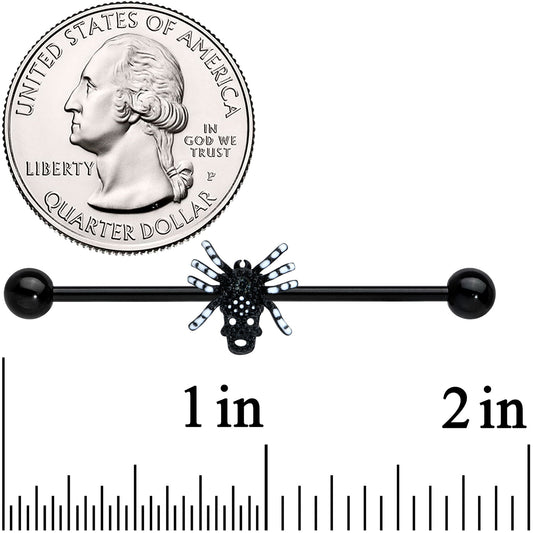 14G Clear Gem Black Skull Spider Halloween Industrial Barbell 38mm