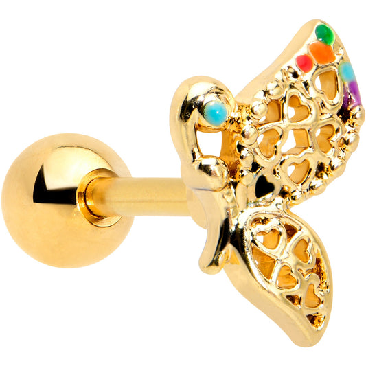 16G 1/4 Clear CZ Gem Gold Tone Heart Butterfly Cartilage Tragus