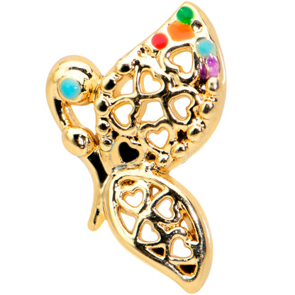 16G 1/4 Clear CZ Gem Gold Tone Heart Butterfly Cartilage Tragus