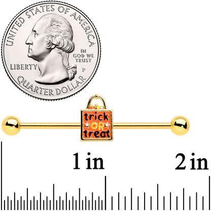 14G Gold Tone Trick or Treat Halloween Industrial Barbell 38mm