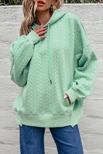 Solid Cable Textured Long Sleeve Baggy Hoodie