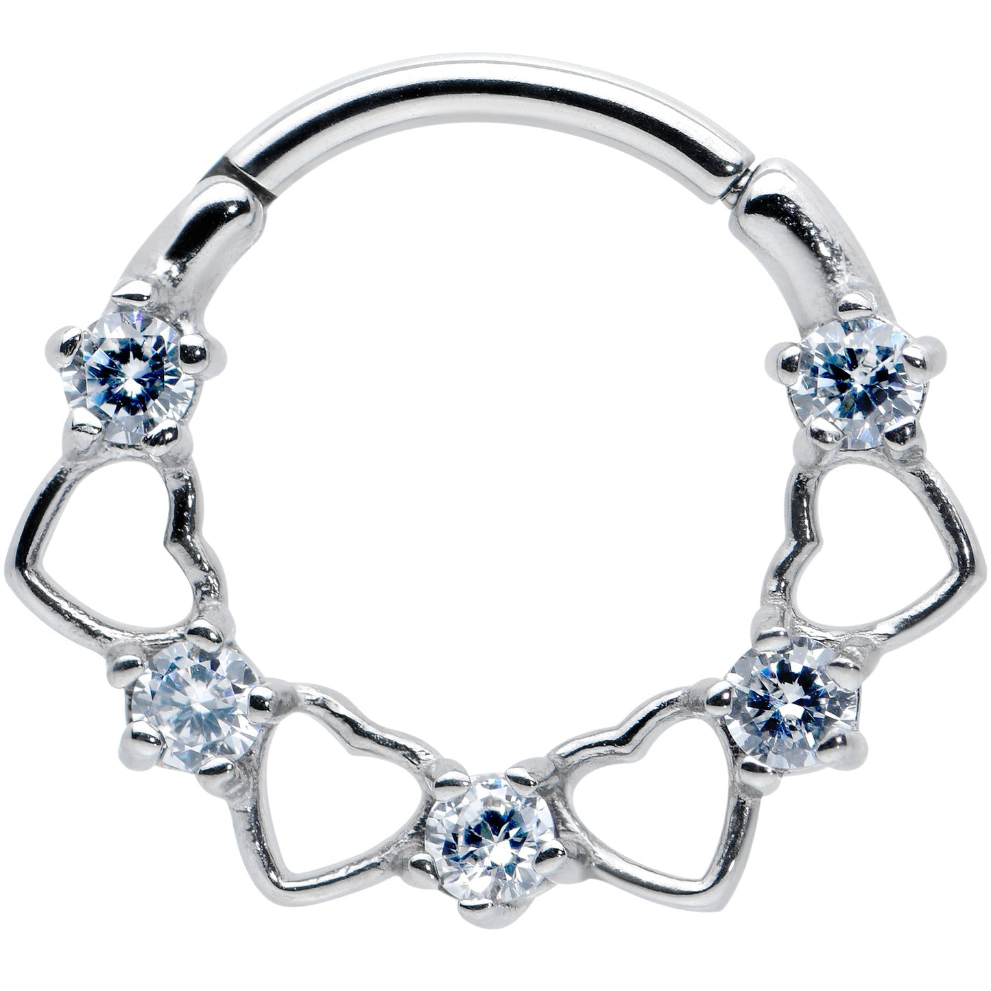 16G 3/8 Clear CZ Gem Open Heart Valentines Cartilage Clicker