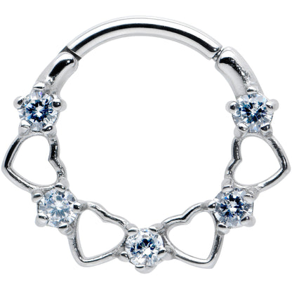 16G 3/8 Clear CZ Gem Open Heart Valentines Cartilage Clicker