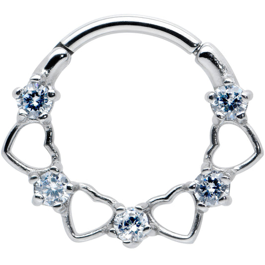 16G 3/8 Clear CZ Gem Open Heart Valentines Cartilage Clicker