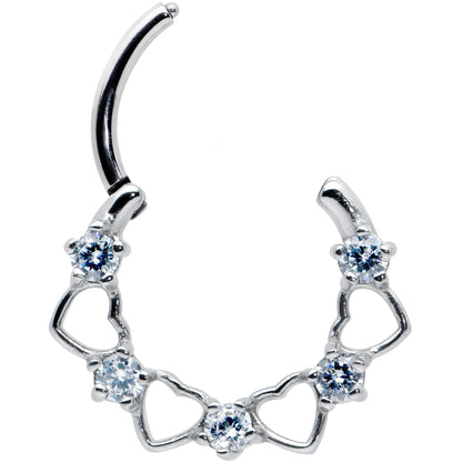 16G 3/8 Clear CZ Gem Open Heart Valentines Cartilage Clicker