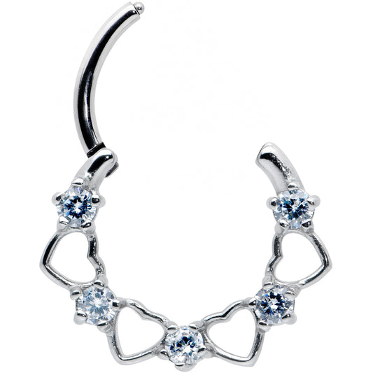 16G 3/8 Clear CZ Gem Open Heart Valentines Cartilage Clicker