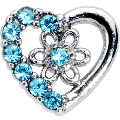 16G 1/4 Blue Gem Floral Hollow Heart Cartilage Tragus Earring