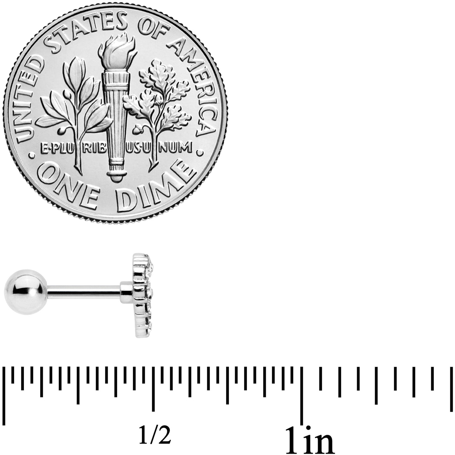 16G 1/4 Clear Gem Floral Hollow Heart Cartilage Tragus Earring