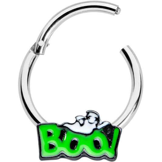 16G 3/8 Green Boo Smile Ghost Halloween Hinged Segment Ring