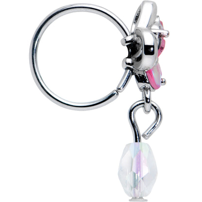 20G 5/16 Heart Pink Butterfly Clear Dangle Nose Hoop