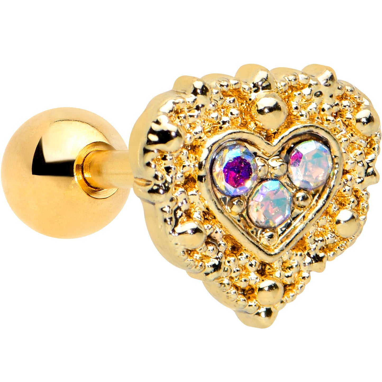 16G 1/4 Aurora Gem Gold Tone Baroque Heart Cartilage Tragus