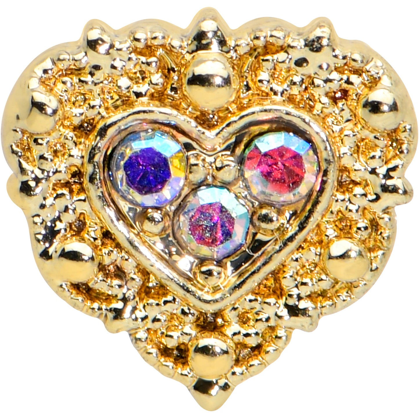 16G 1/4 Aurora Gem Gold Tone Baroque Heart Cartilage Tragus