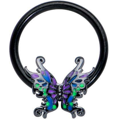 16G 3/8 Black Fantasy Faerie Wings BCR Captive Ring