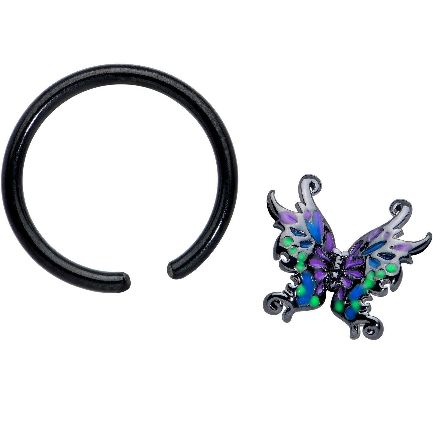 16G 3/8 Black Fantasy Faerie Wings BCR Captive Ring