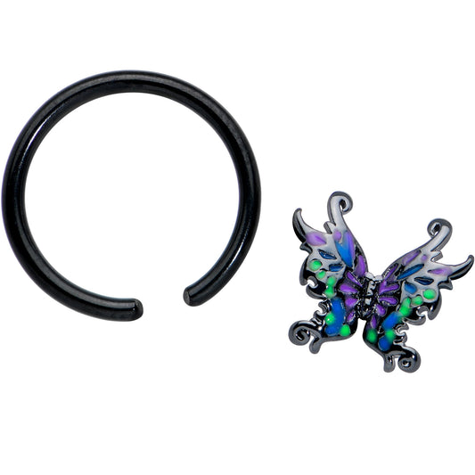 16G 3/8 Black Fantasy Faerie Wings BCR Captive Ring