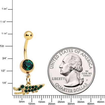 Green Gem Gold Tone Gator Palm Tree Dangle Belly Ring Set of 2