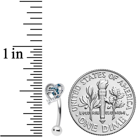 16G 5/16 Blue Dolphin Heart Curved Eyebrow Ring