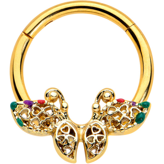 16G 3/8 Gold Tone Open Heart Butterfly Hinged Segment Ring