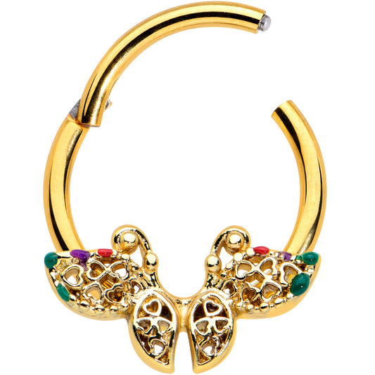 16G 3/8 Gold Tone Open Heart Butterfly Hinged Segment Ring