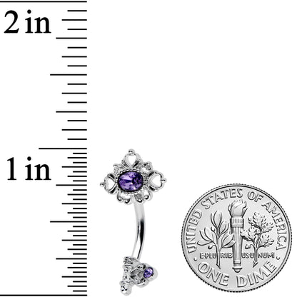 Purple Gem Unlock My Heart Key Valentines Day Double Mount Belly Ring