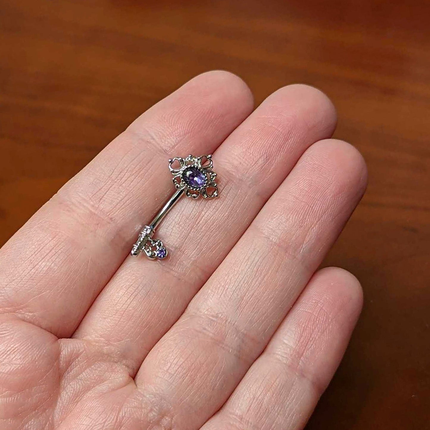Purple Gem Unlock My Heart Key Valentines Day Double Mount Belly Ring