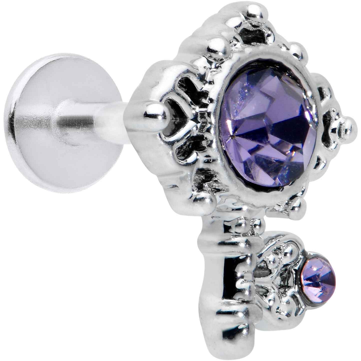16G 1/4 Purple Gem Unlock My Heart Key Labret Monroe Tragus
