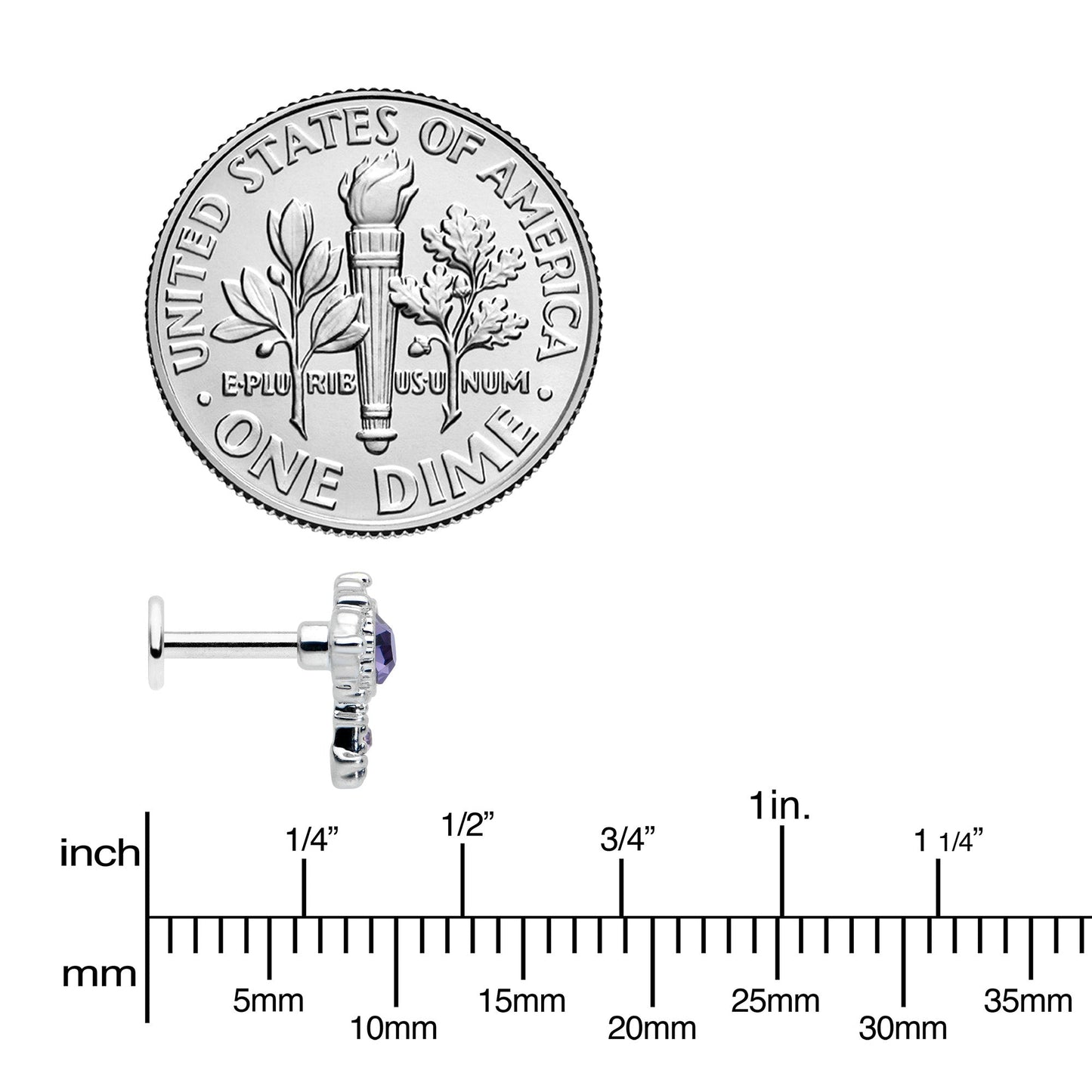 16G 1/4 Purple Gem Unlock My Heart Key Labret Monroe Tragus