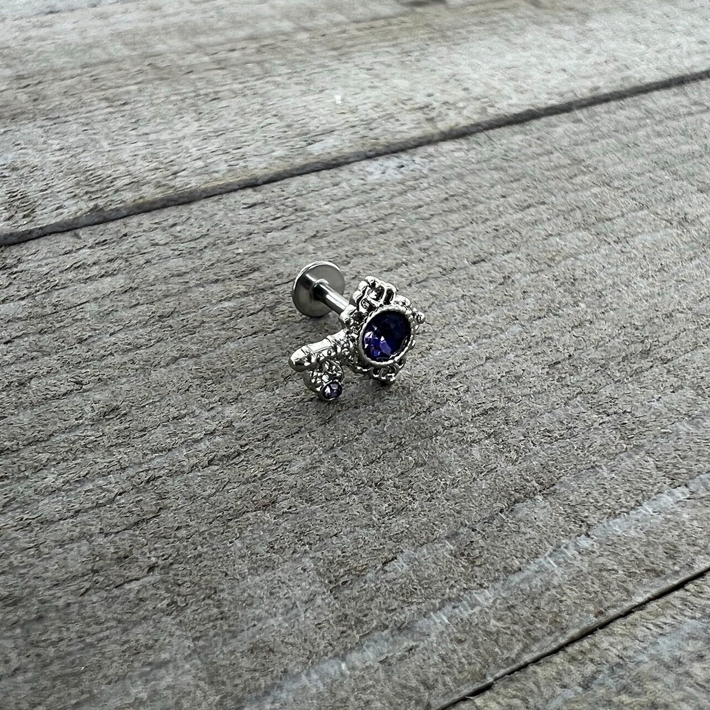 16G 1/4 Purple Gem Unlock My Heart Key Labret Monroe Tragus