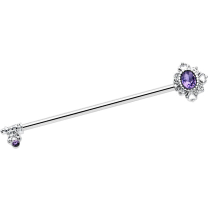 14G Purple Gem Unlock My Heart Key Industrial Barbell 38mm